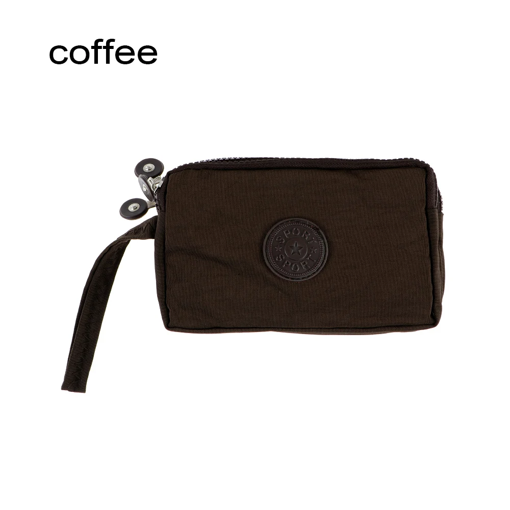New 3 Zippers Purses Women Wallets Brand Clutch Coin Purse Cards Keys Money Bags Canvas Short Woman Girls Wallet Handbags Burse - Цвет: coffee
