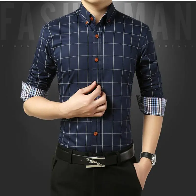 Рубашка Mannen 2019 Lente Herfst Slim Fit Jurk Mannen клетчатая рубашка Lange Mouwen мужская красная клетчатая Katoen Повседневная рубашка Mannen Camisas