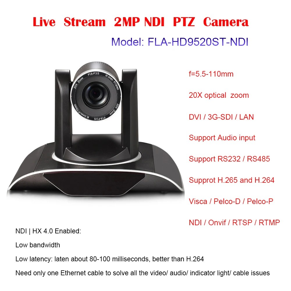 

2.0Megapixel 1080P 20X Auto Zoom HD Video Camera Conference NDI IP SDI DVI RTMP RTSP Dual stream H.265/H.264