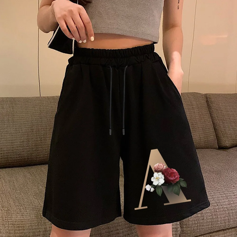 2022 Summer New High Waist Shorts Fashion Girl Linen Five-point Pants Letter Printed Shorts Ladies Wide Leg Comfortable Shorts