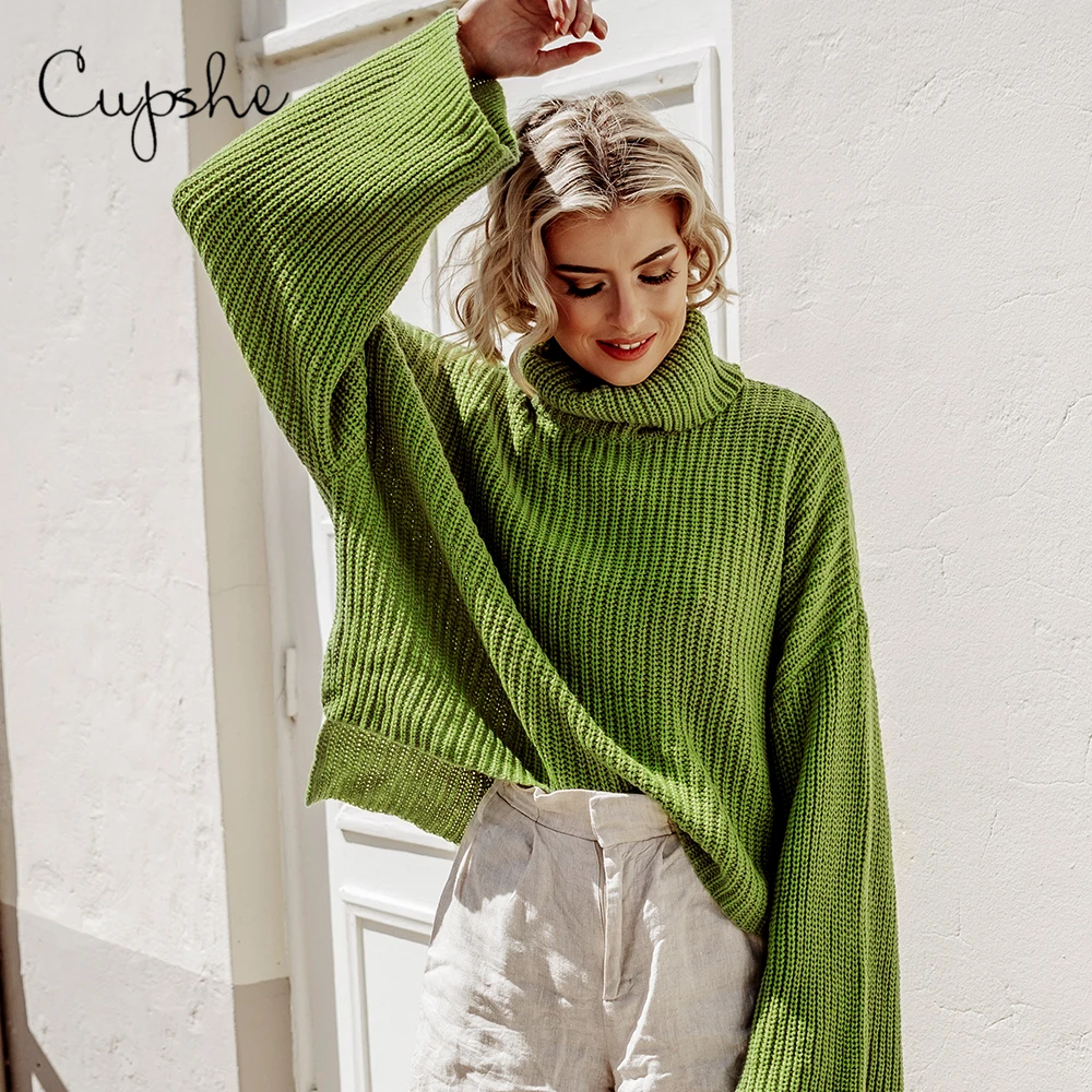 Женский свободный пуловер CUPSHE однотонный Зеленый Свитер оверсайз с высоким