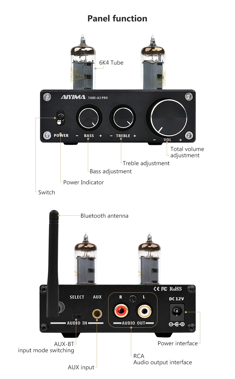 AIYIMA 6K4 вакуумный ламповый усилитель предусилитель Bluetooth 5,0 желчный предусилитель вакуумный трубчатый предусилитель с регулировкой тонов высоких частот