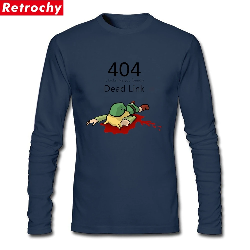 Error 404 Zelda Dead Link Футболка Мужская рок одежда для молодежи с длинным рукавом натуральный хлопок вырез лодочкой - Цвет: Navy