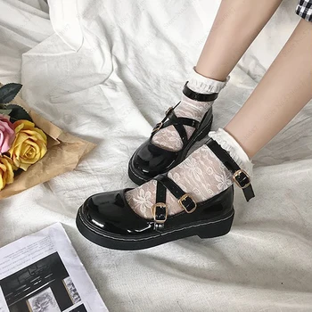 

Japanese Style Lolita Kawaii Women School Shoes JK Uniform Cos Academy Belt Buckle Leather Shoes Princess Anime Cosplay Coatumes