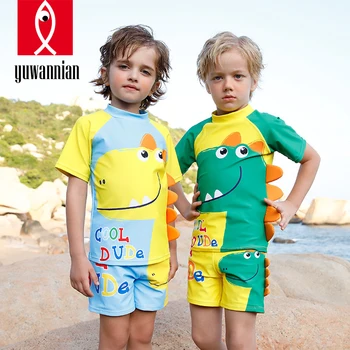 

2020 Children's Swimsuit Boys' Swim Shirts & Rash Guard Sets Summer New Baby Dinosau Two-piece Suit Beach Vacation Play Swimwear
