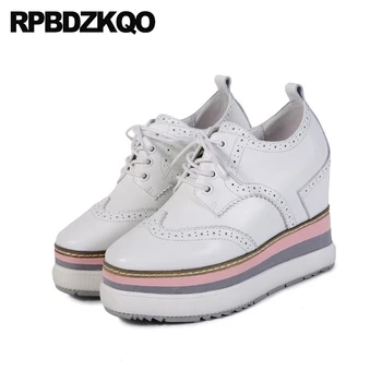 

brogue silver hidden genuine leather shoes women platform high quality lace up pumps china heels super ultra round toe white