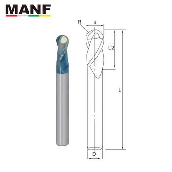 

MANF Milling Cutter 2 Flute 4mm 6mm 8mm Tungsten Steel Sprial Ball Nose End Milll For Copper Electrode CNC Tungsten Cobalt Alloy