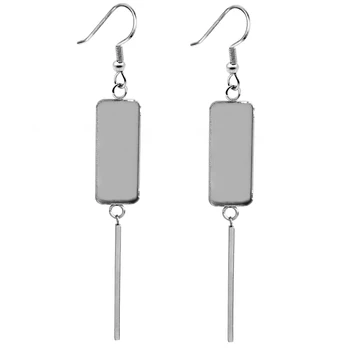 

50pcs Stainless Steel Dangle Earrings Hooks Rectangle Bezel Geometric Designs Cabochon Base Blanks DIY Women Earrings Findings