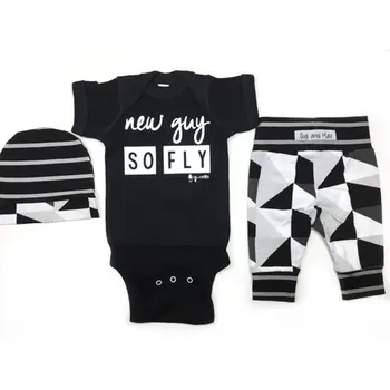 

Spring Summer Baby Unisex Short Sleeves Round Collar Letter Printing Triangle Romper Abstract Printing Pants & Hat Kids Set