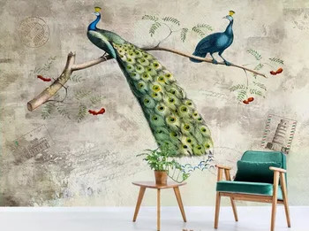 

CJSIR Custom Wallpaper Retro American Branches Peacock Mottled Shading TV Background Wall Decoration Mural 3d Wallpaper Decors