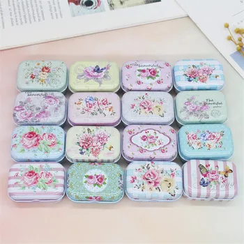 

16pcs Delicate Small Tin Box Flower Gift Box Party Favor Sealed Jar Packing Boxes Jewelry, Candy Storage Case