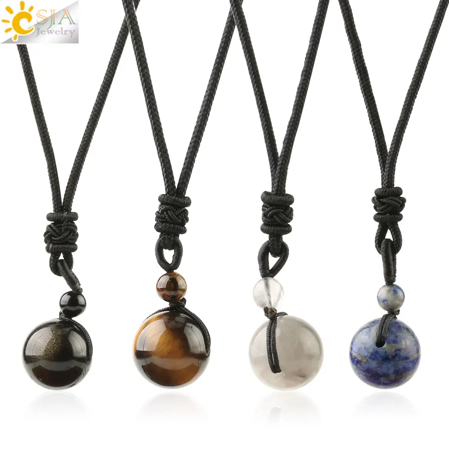 

CSJA Natural Stones Necklaces & Pendants Transfer Lucky Round Ball Beads Lapis Tiger Eye Rope Chain Woman Men Charm Jewelry S463
