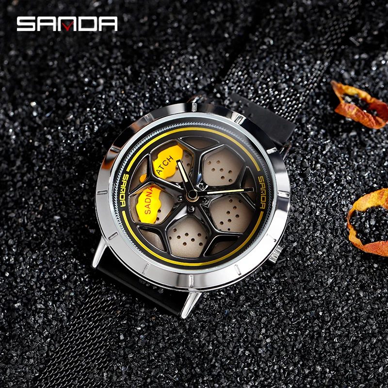 SANDA Hot Sell Business Outdoors Men Wristwatch Wheel Shaped Rotating Dial Life Waterproof Durable Quartz Gifts Watches 1022