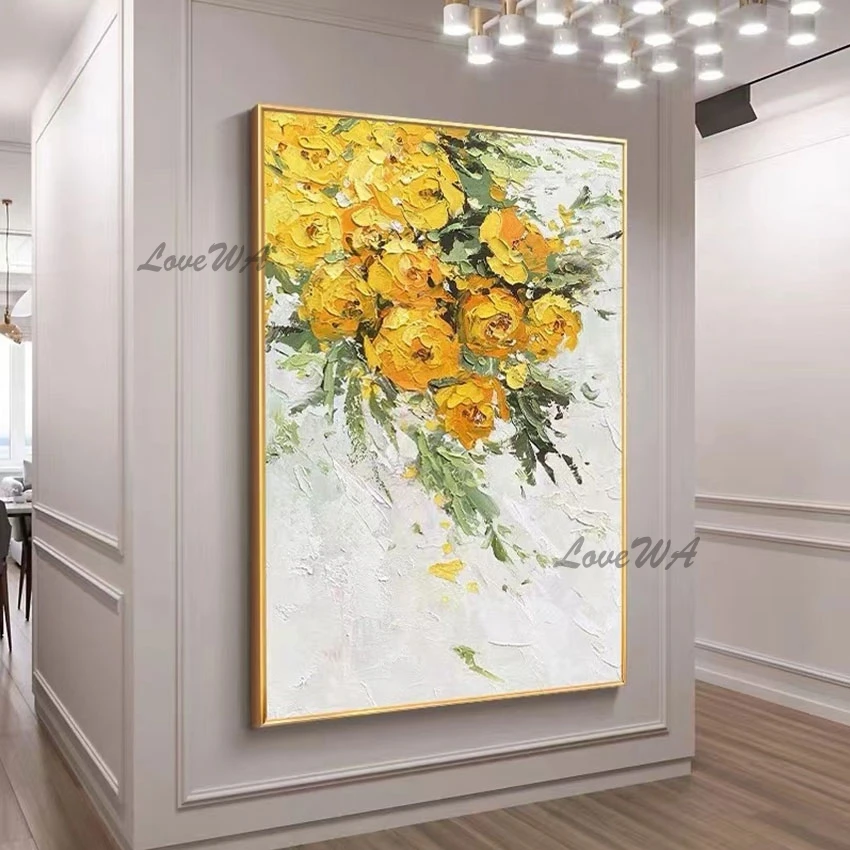 

High Quality Knife Palette Handmade Beautiful Flower Painting Wall Picture For Restaurant Canvas Home Decoration Unframed