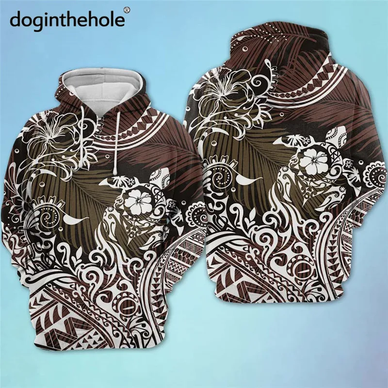 

Doginthehole Hawaiian Hibiscus Ethnic Tribal Pattern Women's Pullover Sweatshirts Autumn Thin Long Sleeve Hoodies Large Size Top