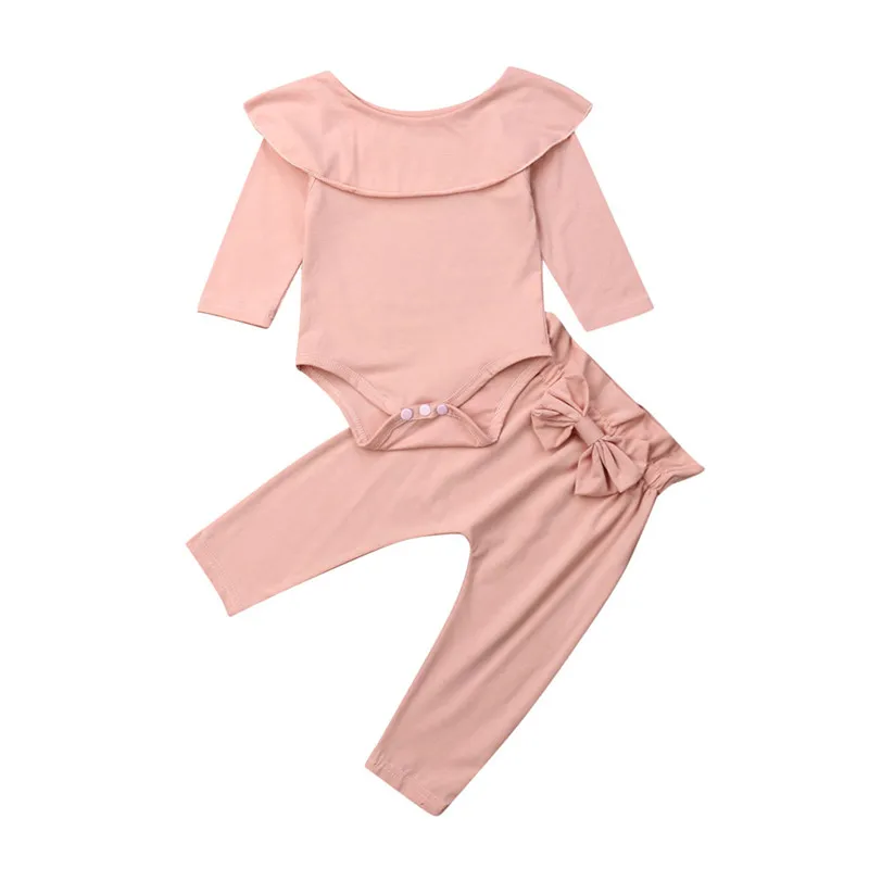 

0-24M Newborn Kids Baby Girls Clothes set Long Sleeve T-shirt Tops Pants suit Elegant Cute Plain PJ Outfits pajamas Set