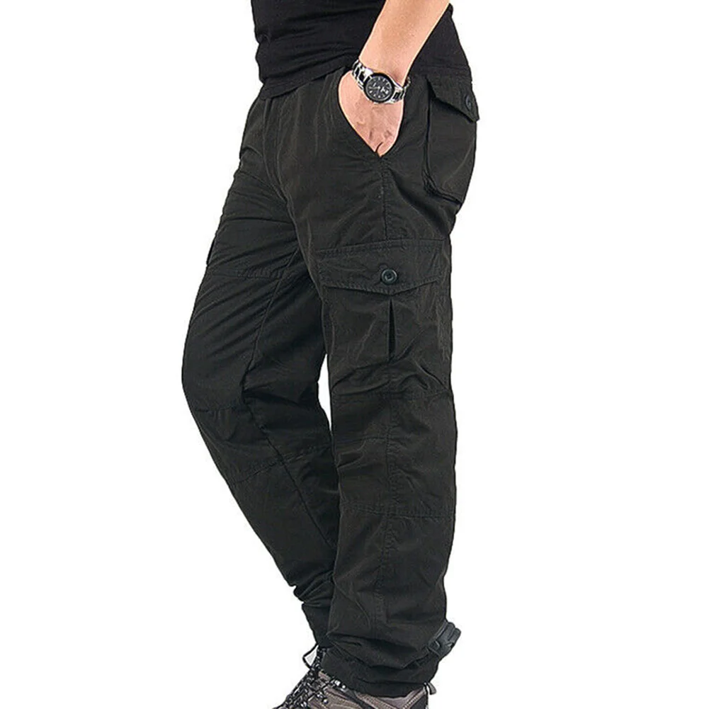 Мужские рабочие зимние теплые термосы брюки карго карманные толстые брюки для наружного применения-OPK - Цвет: Черный
