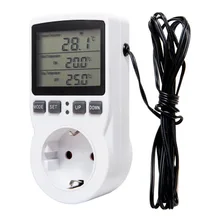 Controlador de temperatura digital tomada plugue da ue termostato com interruptor temporizador sensor sonda aquecimento refrigeração