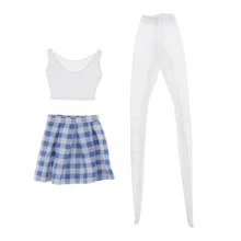 

3Pieces/Set 1/4 Blue Plaid Skirt + Vest + Stocking Suit for MSD 18inch DIY