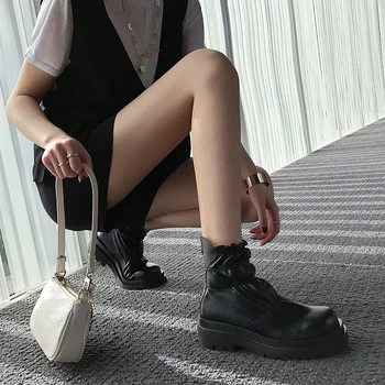 

2020 spring and autumn new simple casual elastic fold thick bottom thick heel short boots fashion wild zipper women's boots X093