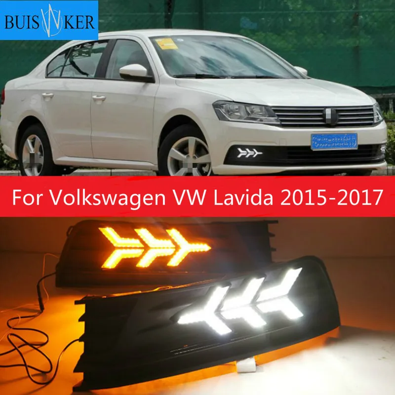 

1 пара для Volkswagen VW Lavida 2015-2017 с желтым Trun сигнал светильник синий ночной Светильник СВЕТОДИОДНЫЙ DRL Дневной светильник