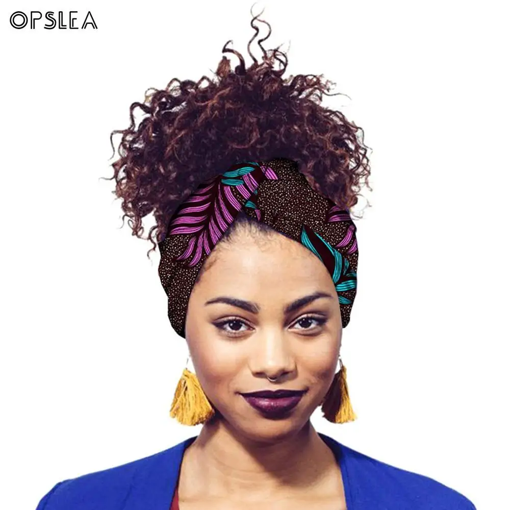 Opslea Dashiki African Women Print Cotton Turban Headband Hair Strap African Head Wraps Batik Dyeing Tribal Printed Headscarf