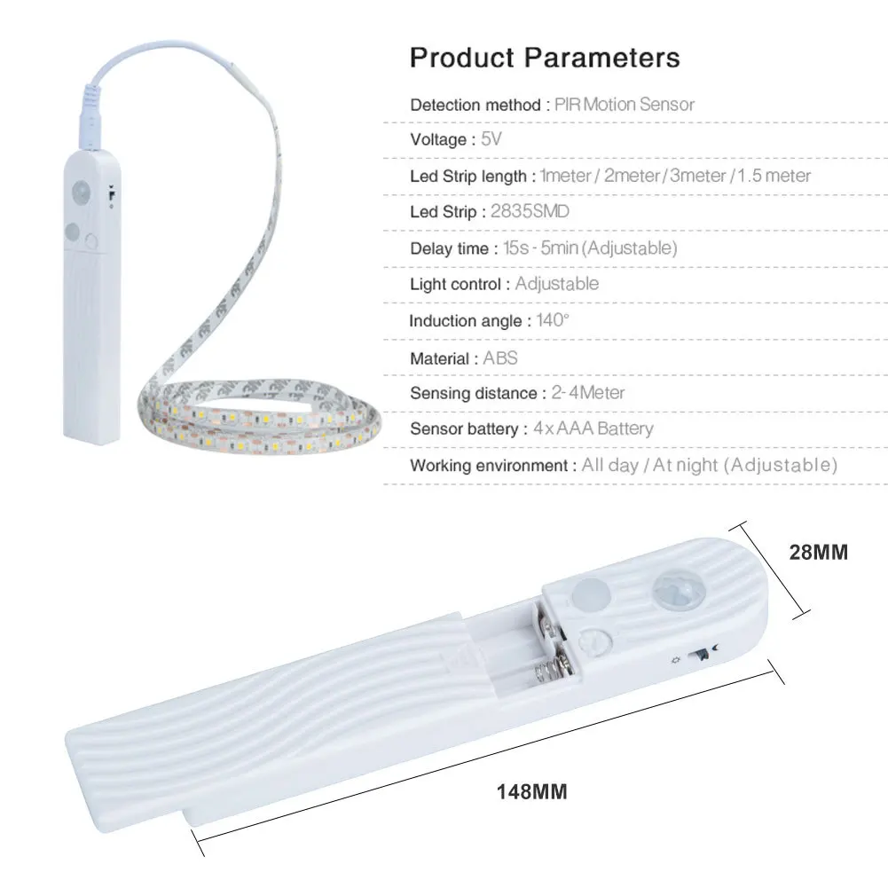 

Smart DC Battery Box Sensing LED Soft Strip 5V2835 Stairs Gallery Lights Crib Bottom Light Wardrobe Lamp