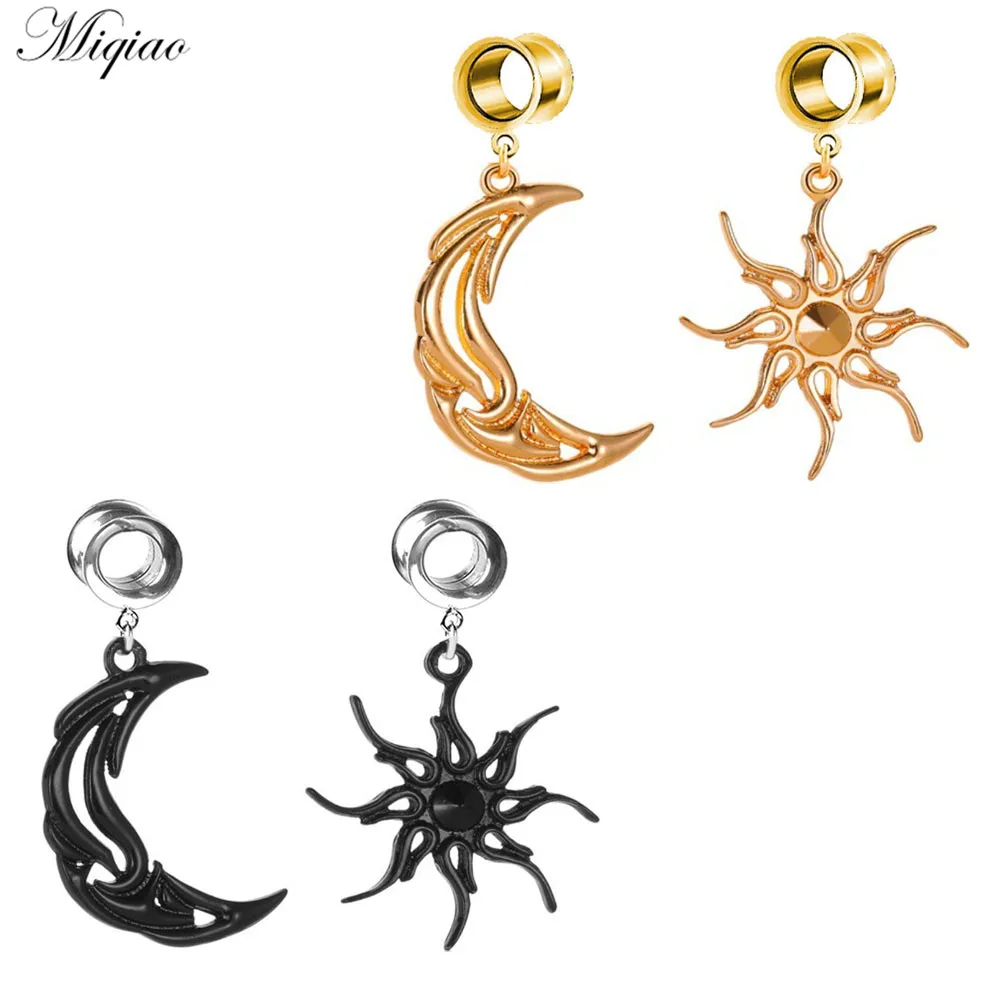 

Miqiao 2pcs Fashion Creative Asymmetric Hollow Sun Moon Ear Expander Double Horn Ear Expander Body Exquisite Piercing Jewelry