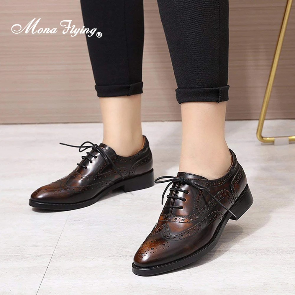 Women's Genuine Leather Oxfords Brogues Wingtips Comfort Hand-made