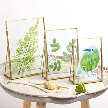

Gold Metal Glass Photo Frame Home Decoration Folding Wire Desktop Picture Brass Frames Portraits Landscape