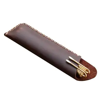 

Retro Leather Pen Pouch Holder Double Pencil Bag Pen Sleeve For Fountain/ballpoint Cover Pen Pen Diary Travel Case X1F8
