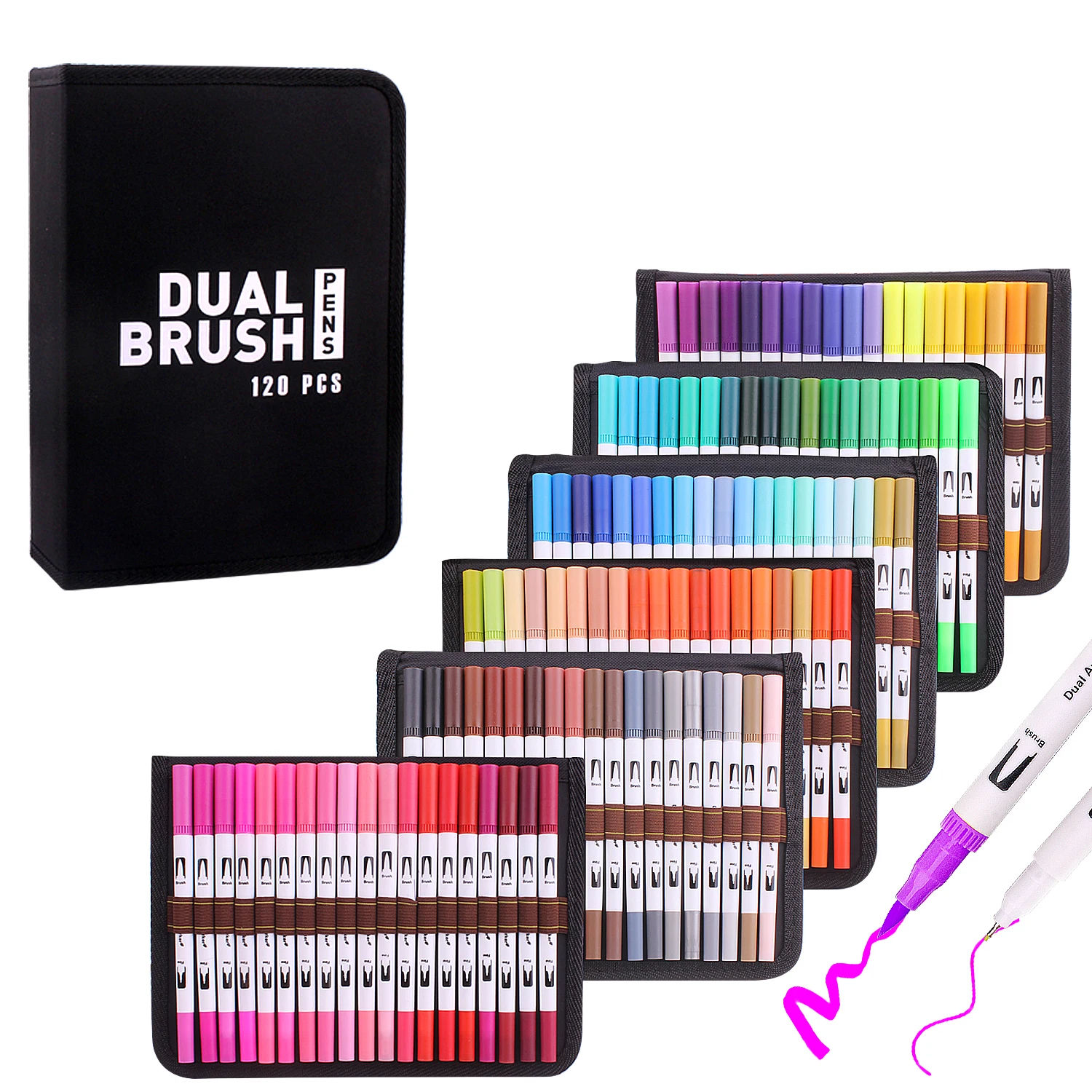 Bolígrafos de acuarela con pincel de doble punta, Fineliner, marcadores y plumas para chico, estudiante, Adulto, dibujo, pintura, libro para colorear, 12-120
