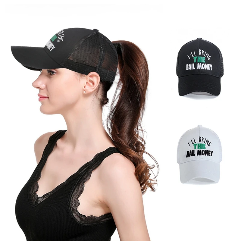 Bring Words Cap Unisex Cotton Adjustable Baseball Cap With High Ponytail Net Cap