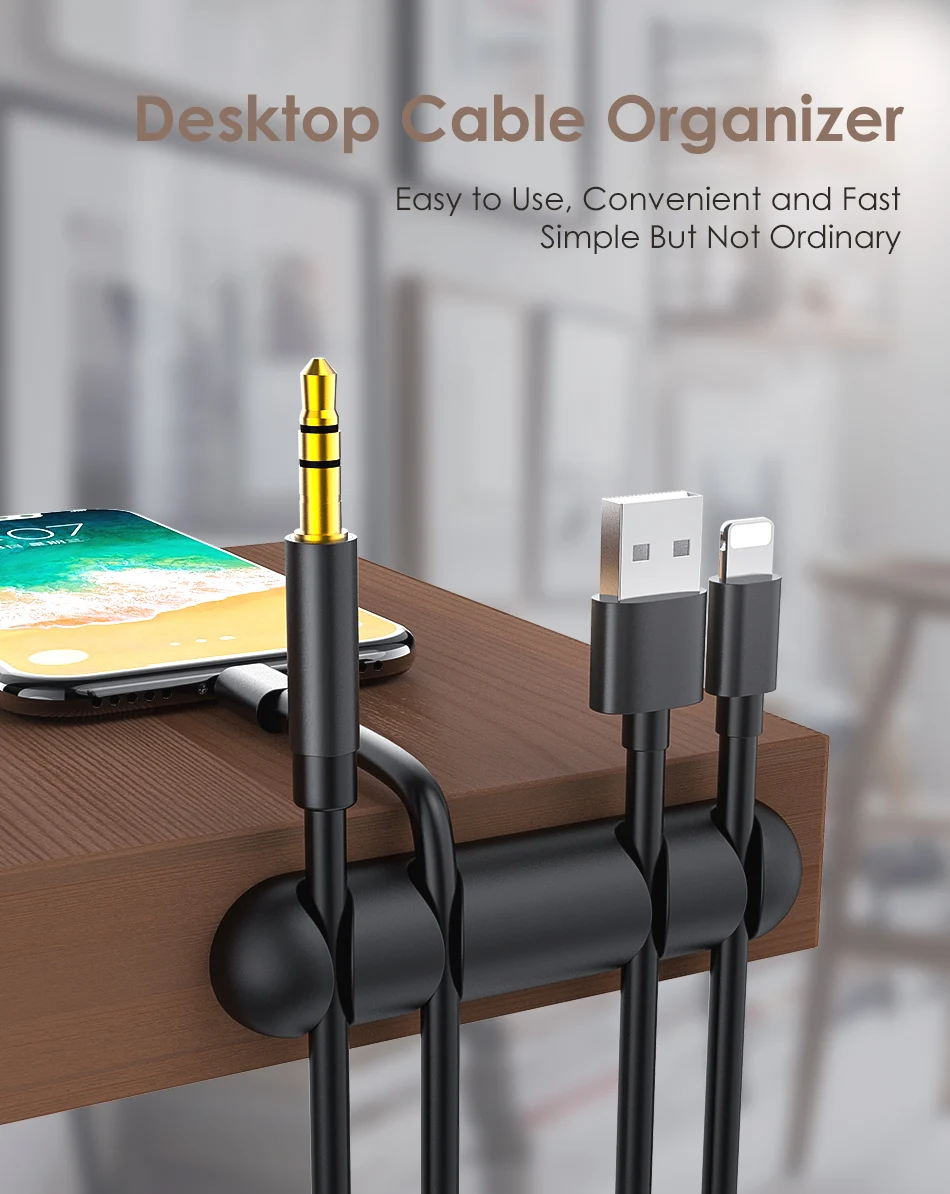 !ACCEZZ 5pcs USB Cable Organizer Wire Winder Holder Earphone Mouse Cord Silicone Clip Phone Cables Line Desktop Line Management (1)