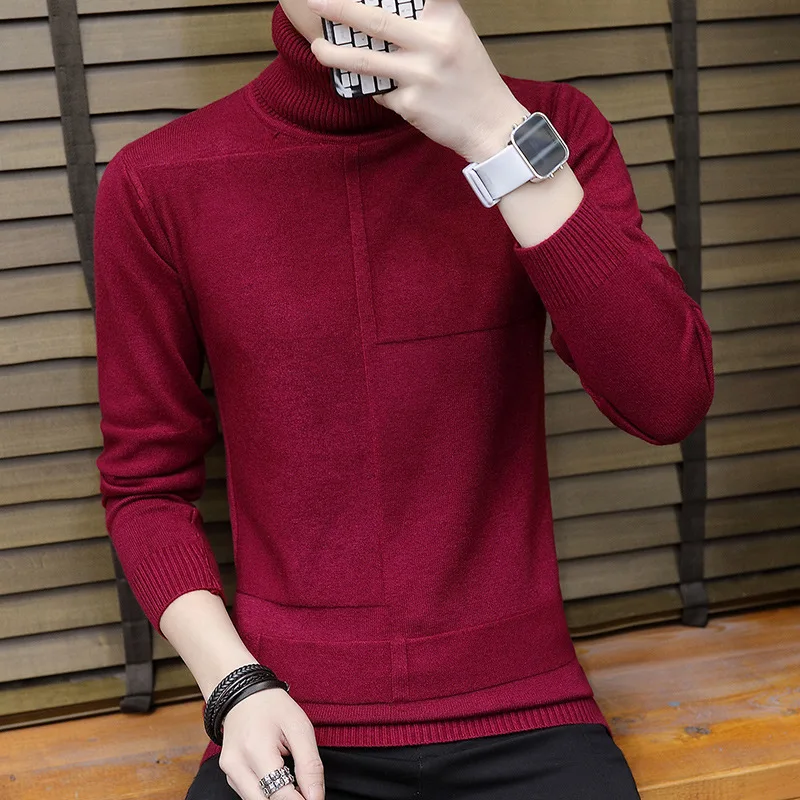 England Style Solid Men Winter Pullover Sweater Thick Slim Red Black Big Boys Sweaters Winter Black Blue Men Knit Wear