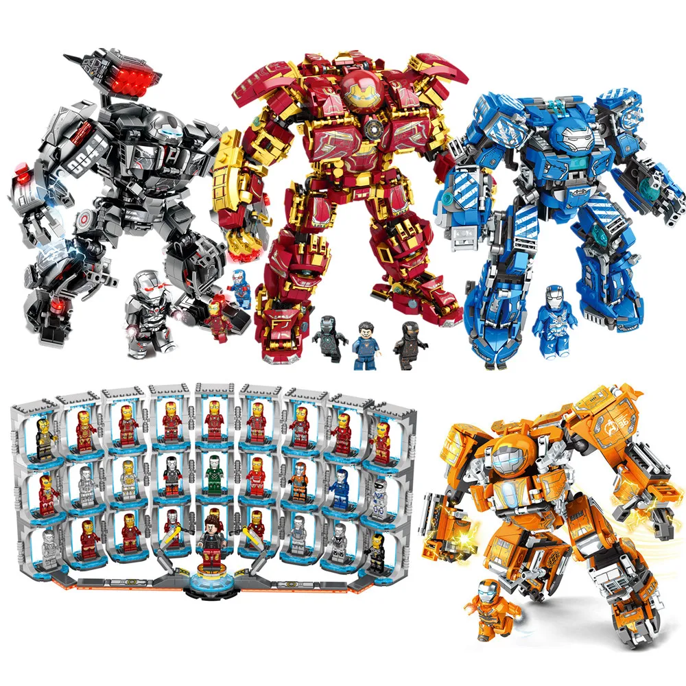 

2020 Marvel Avengers Super Heroes Iron Man Hulkbuster War Machine Mech Showroom Building Blocks Bricks Legoinglys Toys Juguetes