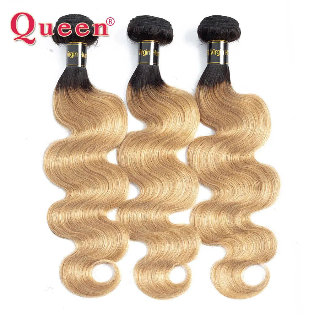 Queen hair Products человеческие волосы пучки с закрытием 3 пучка с кружевной застежкой 1B/27 Омбре блонд перуанские волосы remy