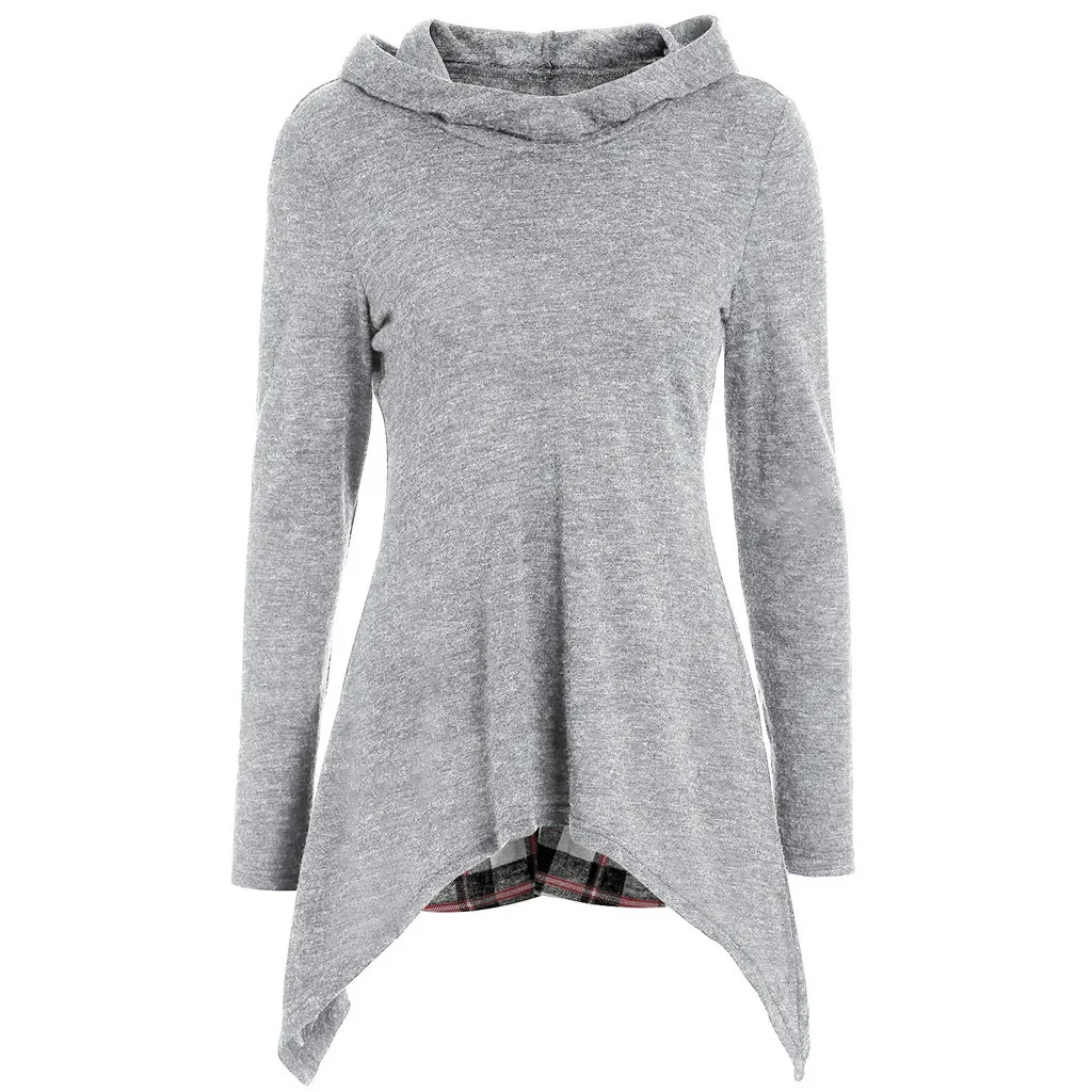 

JAYCOSIN Fashion Women Back Plaid Patchwork Irregular Sweatshirt Unique Elegant Comfortable Casual Soft Chic Loose Blouse