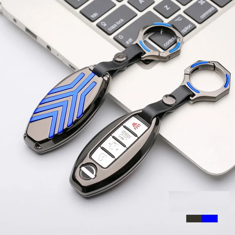 Car Key Case Color Stripe Zinc Alloy Remote Fob Shell Cover Keychain Auto Accessories for Nissan Altima GT-R 370Z Leaf Infiniti