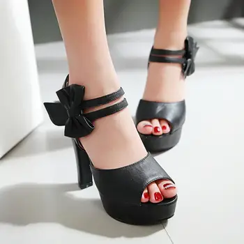 

2020 summer new fish mouth bow cross buckle super high heels simple party sandals big size 47