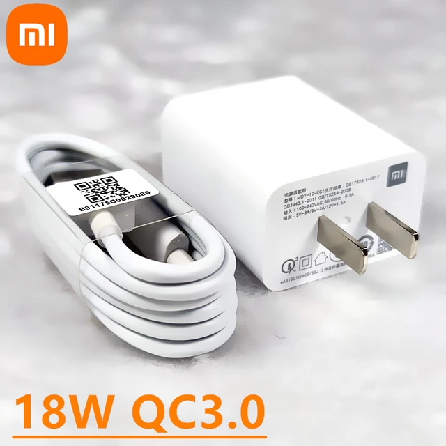 Cargador rápido de 18W para Xiaomi, adaptador de corriente QC3.0 para  UE/EE. UU., Cable USB tipo C para Mi 10, 9SE, 9, 9T, Poco F2 Pro, X2, X3,  Redmi Note 7, 8, 9 Pro