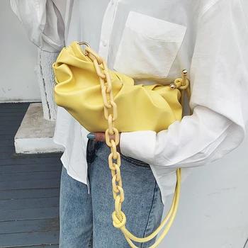 

PU Leather Solid Color Cloud Bags for Women 2020 Thick Chain Shoulder Messenger Handbags Summer New Luxury Cross Body Bag #50