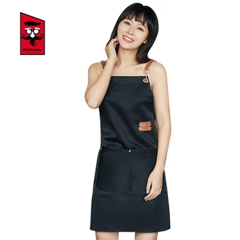 

Leather Shoulder Straps Waterproof Canvas Apron With Pockets Unisex Kitchen Cooking Apron Cafe Bakery Barber Shop Work Apron