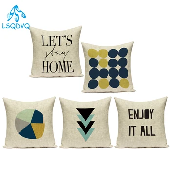 

Cotton Linen Decorative Pillows Letter Let's Stay Home Geometric Farmhouse Home Decor Cushion Cover for Living Room Decoration