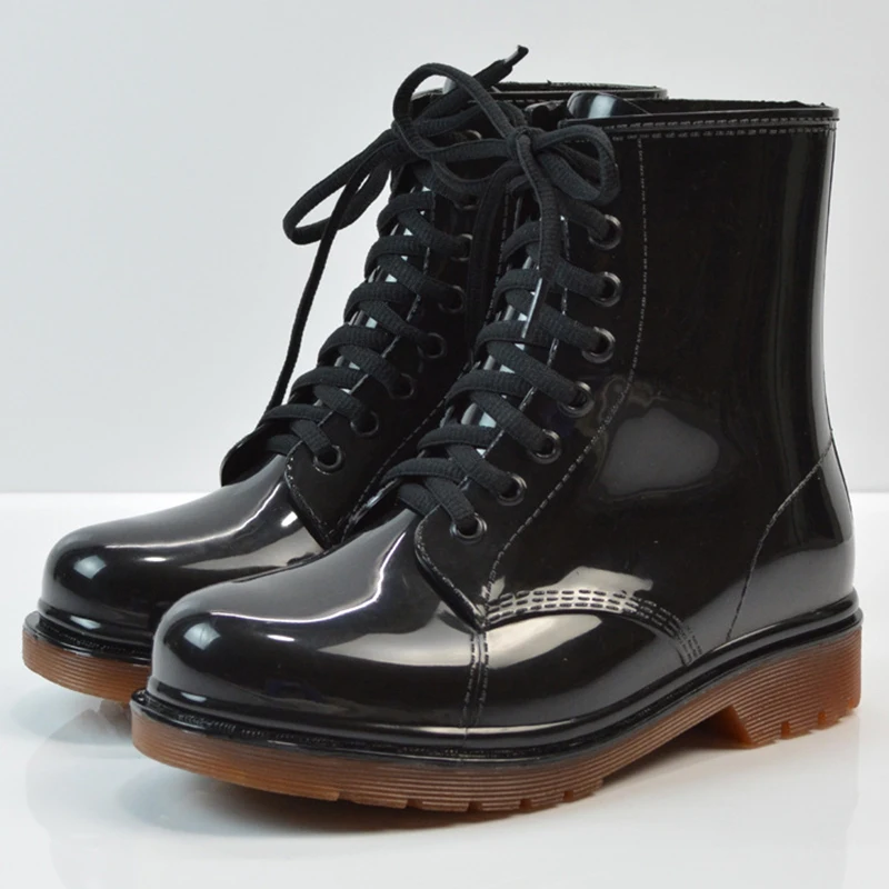 Rain Boots Women Shoes Low Heel Ankle Booties Sneakers Rubber Galoshes Water Lace Up Rainboots for Raining Big Size |