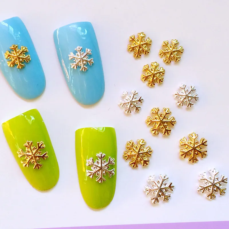 

10pcs Gold or Silver Nail Art Metal 3D Sticker Glitter Decal Snow Flakes Snowflake Christmas Winter