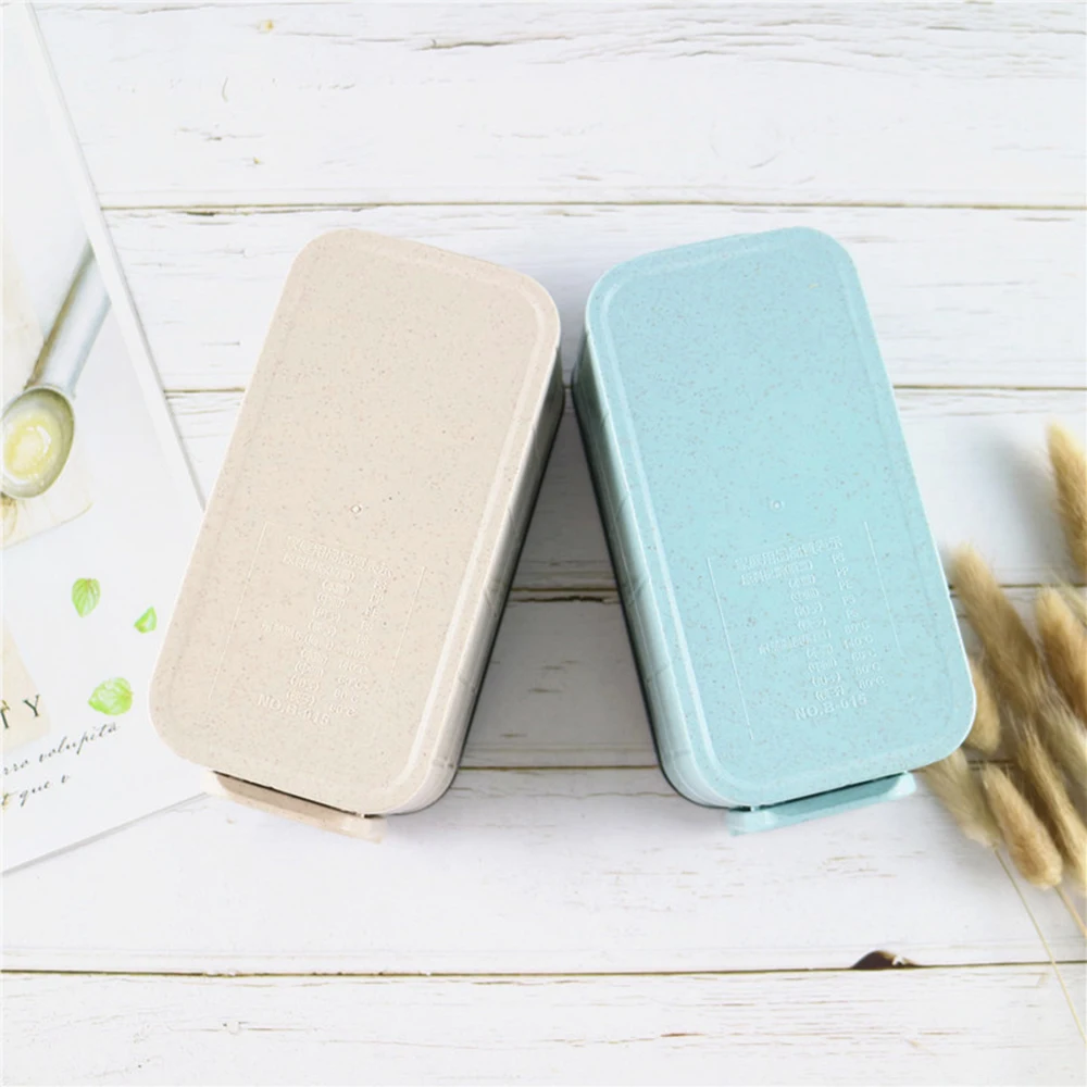 New 1200ml Wheat Straw Double 3 Layer Lunch Box With Spoon Healthy Material Bento Box Microwave Food Storage Container Lunchbox