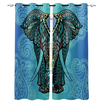 

Elephant Pattern Paisley Window Curtains Living Room Curtain Home Decor