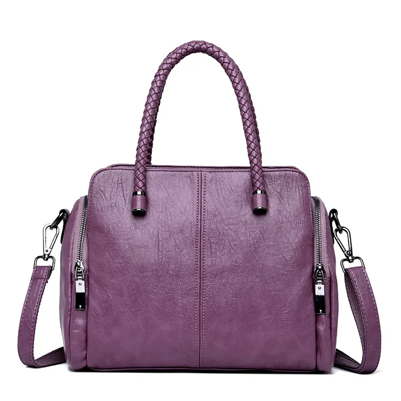 Винтажные три сумки, тканые сумки, кожаные роскошные сумки, женские сумки, дизайнерские сумки, высокое качество, большая сумка-тоут - Цвет: PURPLE