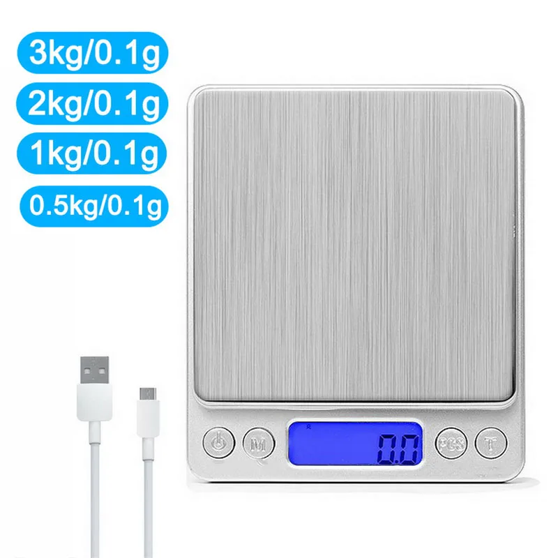 0,01/0,1 г точность ЖК-дисплей цифровые весы 500 г/1/2/3 кг мини USB электронный грамм Вес разновесы для чай украшения весы